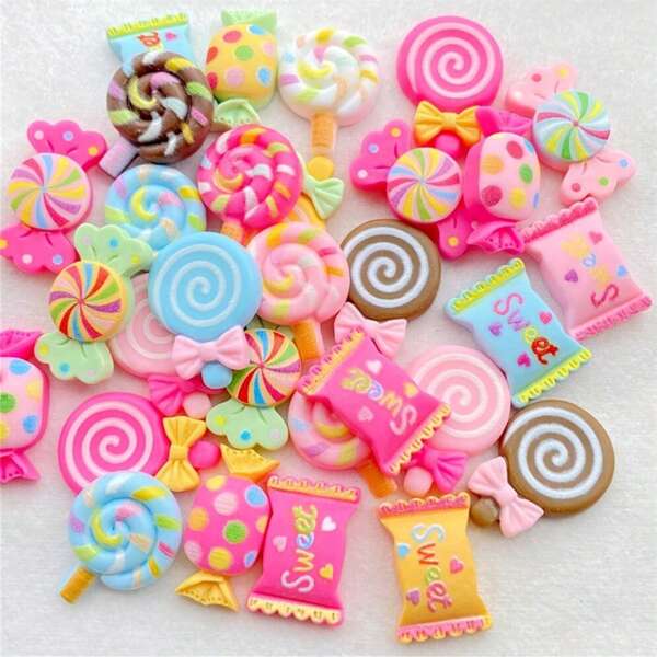 10/20/30 pièces Bonbons à la main peints en résine aux couleurs mixtes - Cabochons plats colorés pour DIY porte-clés, scrapbooking, décoration de mariage et artisanat de bijoux