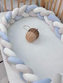 1pc 3-Strand Braided Baby Crib Bumper, Newborn Anti-Collision Soft Pad Nursery Room Decor, Crib Braided Guardrail Cushion, Soft & Thick Collision Pad Decorative Strip, Suitable For Cradle, Changing Table, Stroller, Crib Set