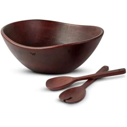 Large Wooden Salad Bowl With 2 Utensils | 12" Acacia Wood Serving Bowl | Scratch-Resistant - For Salad, Pasta & Fruits | Great Gift For Fathers (Royal Brown)