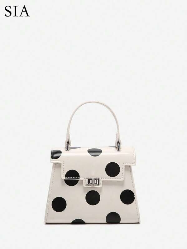 Women Vintage Office Commuter Polka Dot Faux Leather Mini Handbag Box Bag Suitable For Work, Party, Vacation - With Detachable Shoulder Strap