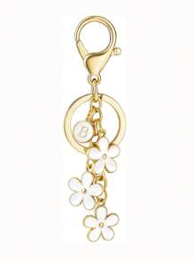 1pc Fashionable & Cute Letter Key Chain With Alloy White Flower Pendant Charm Key Ring, Accessory For Women And Students Car Accessories Goth Y2k