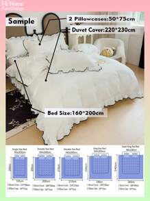 Juego de 3 piezas de funda nórdica con encaje floral ultra suave blanco para dormitorio de estudiantes, 2 fundas de almohada y 1 funda nórdica sin relleno, lavable a máquina
