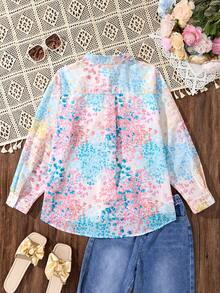 Bluse mit Makaron-Färbung und Streublumen-Musterung aus Leinen, vielseitig einsetzbares, locker sitzendes, leichtes, bedrucktes Hemd für Frauen