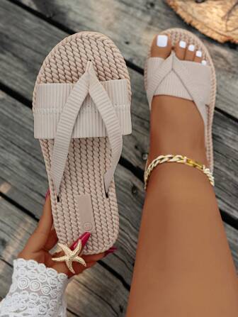 Wide Fit Bowknot Fashion Sandals, Anti-Slip Beach Slippers For Women, Plus Size