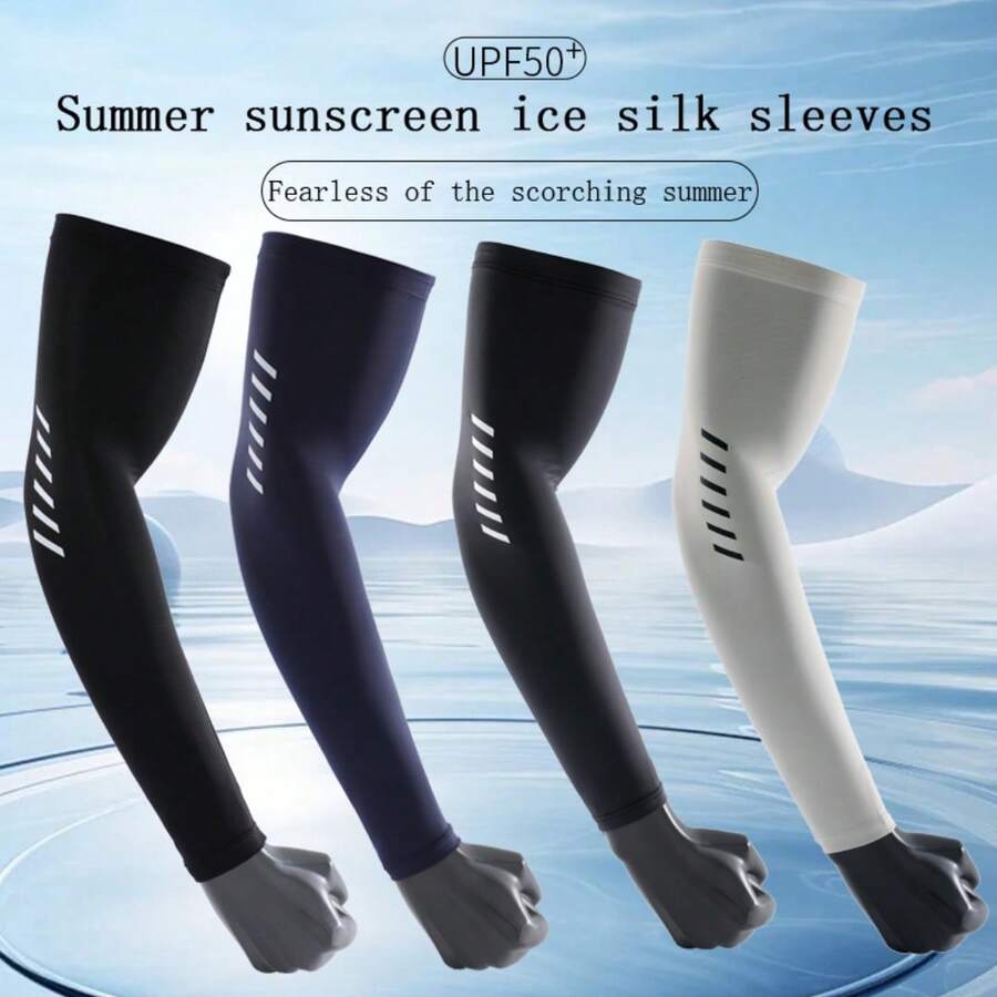 1 双冰丝防紫外线臂套，运动骑行户外防晒袖套，夏季驾驶保暖臂套，送给男友、父亲的礼物，白色手套臂套，秋季服装，万圣节服装，黑色臂套，男士礼物 - 彩色 - 查看 1