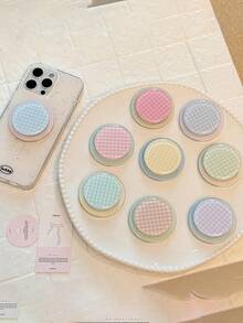 1pc Indie Style Colorblock Plaid MagSafe Magnetic Phone Case With Retractable Air Cushion Stand, Fits Most Phone Cases - Multicolor - View 6