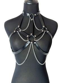 Valentine's Day Special-New Solid Color Cutout Corset With Chain-Women's Sexy Body Harnesses-Gothic Shaping Chest Belt-Adjustable Cage Top-Holiday Rave Costume Party Fashion Accessories