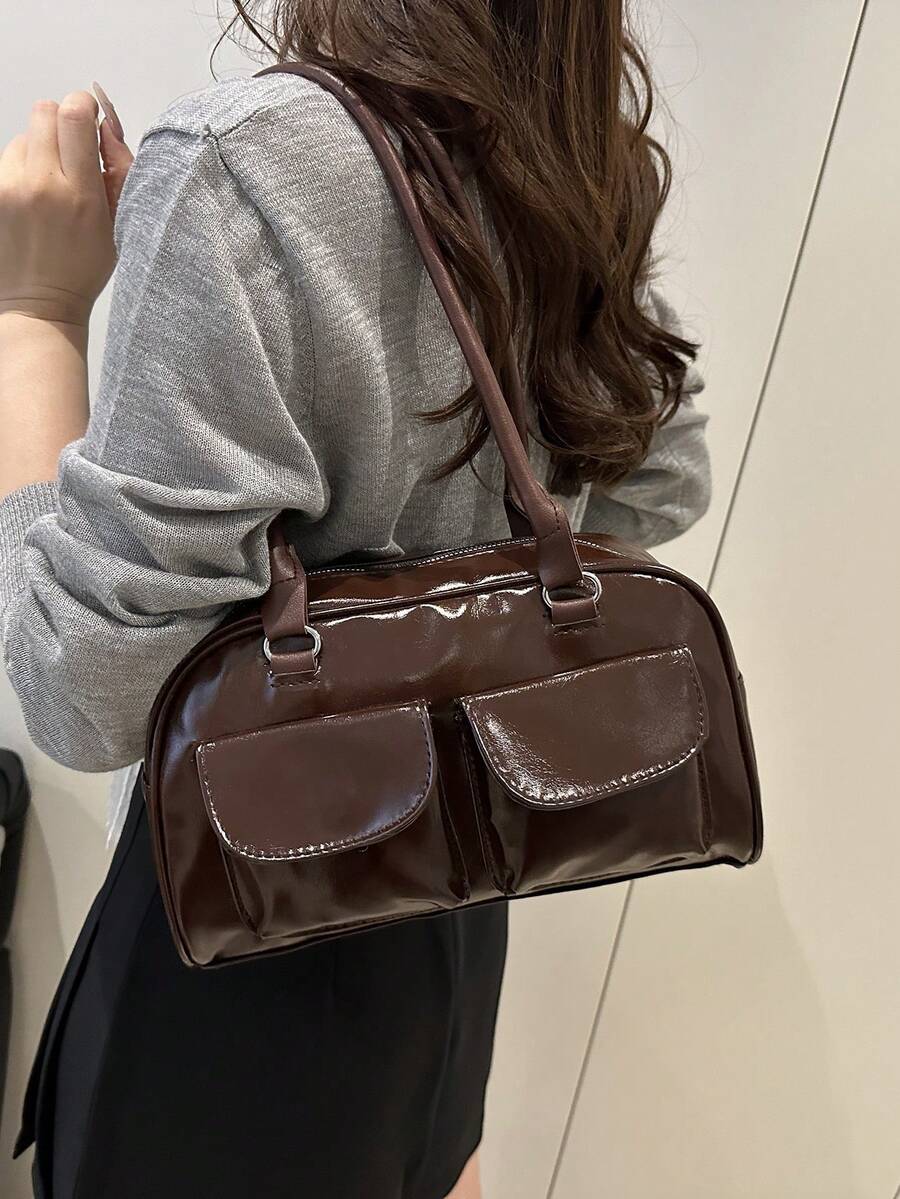 1 chiếc túi tote cổ điển tối giản có khóa kéo, trang trí bằng các ngăn nhỏ, hai quai xách, phù hợp cho nữ giới sử dụng hàng ngày và đi làm. - Cà phê - Xem 1