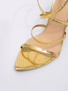 女士尖头星形交叉踝带细高跟凉鞋，优雅迷人的时尚派对，适合所有季节的金色正装鞋 - 金色 - 查看 10