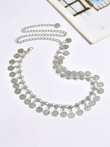 1 sztuka retro okrągłego frędzla moneta łańcuszek na talię modna ozdoba sukienka taniec brzucha stary styl pas łańcuszek na talię nadaje się na spotkania kobiet, imprezy i tańce do dopasowania i noszenia