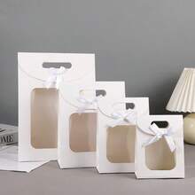 1 pieza Bolsa de regalo con lazo, estilo de ventana semitransparente, bolsa de regalo de cartulina blanca sólida