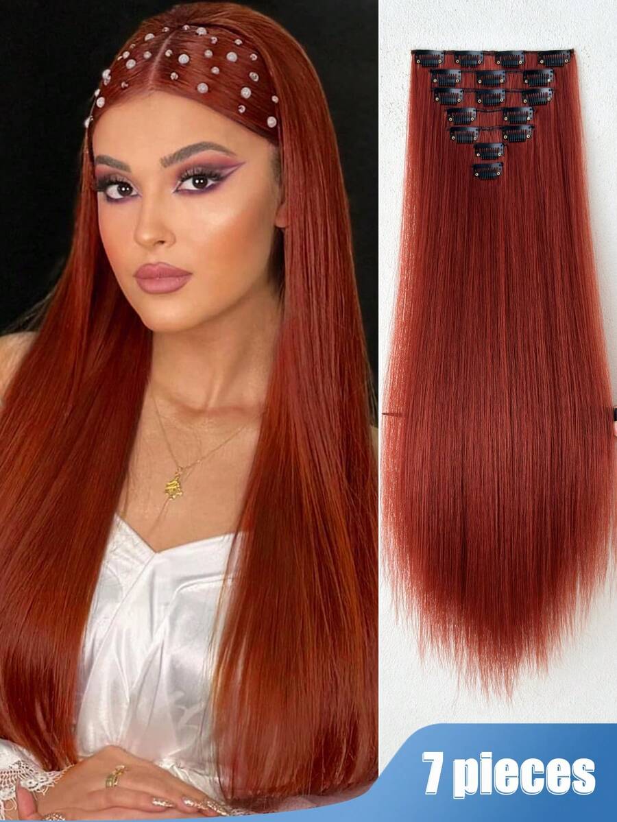 22" Straight Hair Extensions Clip-In, Orange & Red, Women's 18" Wavy Synthetic Hair Extensions Clip-In, Silver