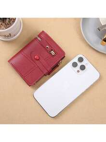 2 件女士短款钱包大容量按扣零钱包双折多功能手提包卡包适合日常使用返校礼物生日礼物女士礼物钱包迷你钱包钱包小钱包可爱钱包