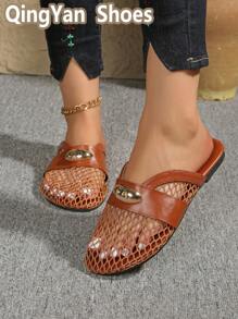 Breathable Mesh Slip-On Mules, Lightweight & Durable Rubber Sole, Fashion Versatile Indoor/Outdoor Wear, New Summer Hot Selling