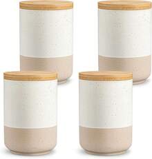 Vancasso Sabine Ceramic Canister Set With Airtight Wood Lids - 3-Piece Kitchen Storage Flour, Sugar, Coffee, Tea & Spices - Modern Countertop Decor