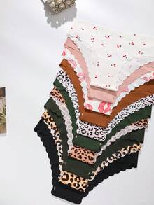 10条装女士无痕内裤，柔软舒适低腰三角裤，豹纹性感内衣 - 彩色 - 查看 4