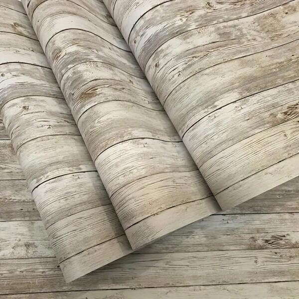 Self-Adhesive Removable Gray Wood Pattern Vinyl Wallpaper, Suitable For Bedroom, Living Room Accent Wall Decor, Furniture Renovation Sticker