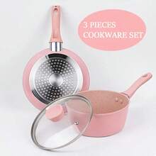1 pieza/2 piezas Juego de utensilios de cocina antiadherentes color rosa, sartén, olla, sartén para panqueques, mini lindo - Multicolor - Ver 3