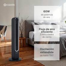 Ventilador de Torre 106 cm con Luz Led Ambiental 60W Pantalla Táctil con Temperatura, Oscilante 150°, 3 Velocidades, Temporizador 9 hrs y Control Remoto