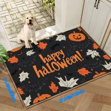 1 capacho com estampa de abóbora de Halloween, fantasma e morcego, veludo cristal 650g + base de silicone TPR, 0,5cm de espessura, carpete pequeno e macio com elementos rústicos do festival de outono, adequado para áreas externas, entrada, sala de estar, quarto, lavanderia, banheiro, lavável à máquina, tapete de entrada pequeno para o ano todo, decoração de casa