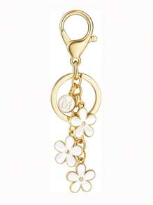 1pc Fashionable & Cute Letter Key Chain With Alloy White Flower Pendant Charm Key Ring, Accessory For Women And Students Car Accessories Goth Y2k