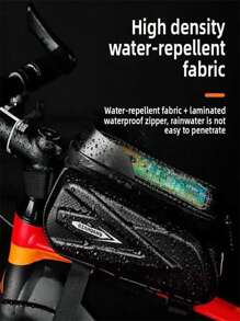 1 pieza Bolsa impermeable para silla de montar de bicicleta, bolsa rígida para manillar de casco para bicicleta de montaña/de carretera, soporte de teléfono con pantalla táctil, correa desmontable, accesorios de almacenamiento de bicicletas Pouch, color aleatorio