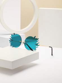 圆形火焰形化妆舞会眼镜，无框时尚派对眼镜，铜色时尚眼镜适合派对和所有季节不对称形状的墨镜 - 彩色 - 查看 4