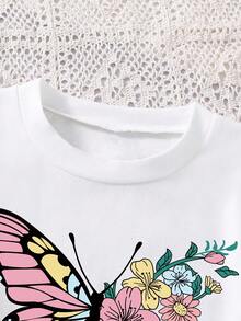 Tween Girls Butterfly Print Short Sleeve Top And Mini Skirt 2pc Set - Pink - View 4