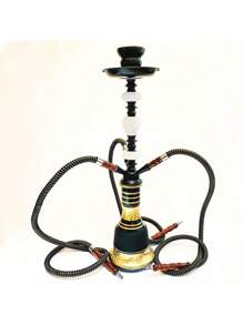 1 件跨境现货中号双管四管水烟壶，全套玻璃水烟管套装，带配件、水烟杆和烟斗，无需电力