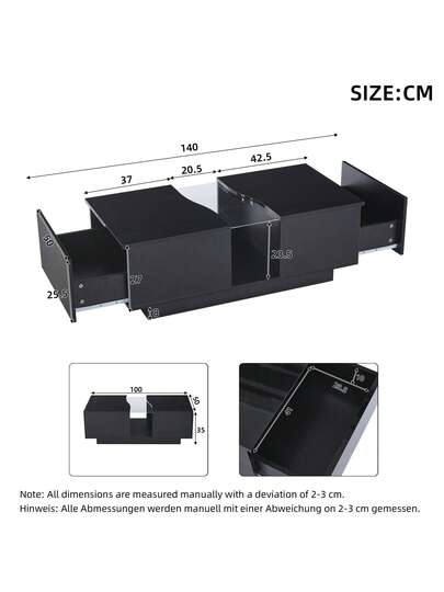 Sairedel Moderne LED Coffee Tafel Drawers 100 50 35 Cm, Wit High Gloss Side Verlichting Acrylic Top, MDF Living Room, Bedroom view 7