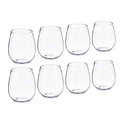 Clear Plastic Wine Glasses Set Of 8 Durable Stemless 18.3oz Ideal Parties Cocktails Events Lightweight Disposable Elegant