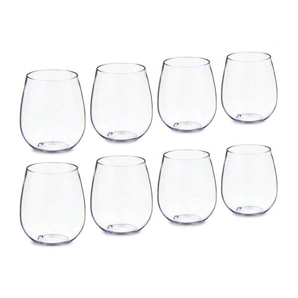 Clear Plastic Wine Glasses Set Of 8 Durable Stemless 18.3oz Ideal Parties Cocktails Events Lightweight Disposable Elegant