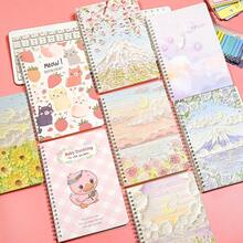 4 件/包 A5 螺旋记事本，60 张可爱卡通花朵系列横线笔记本，4 种款式，学校用品，返校 - A5 - 查看 5