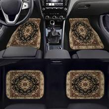 4pcs 2D Printed Car Floor Mats - Retro Bohemian Style Car Floor Mats, All-Weather Polyester Front & Rear Carpets, Car Accessories, Fit For Most Cars And SUVs - Holiday Gift For Everyone, Car Interior Accessories