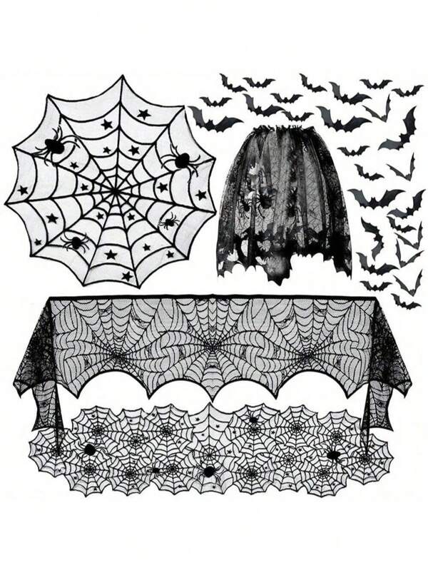 Banner per porta 2D, 1 pezzo. Bandiera da tavolo a tema horror Ognissanti con ragnatela - in tessuto, senza alimentazione elettrica, senza piume | Questa tovaglia decorativa, decorazione con ragno, adatta per creare un'atmosfera festosa