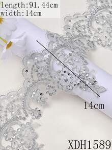 XDH1589 Embroidered Lace Trims, Handmade DIY Material For Wedding Dress, Curtain, Tablecloth, Wedding Decoration, Costume Design / Length: 3ft - 30ft - Silver - View 24