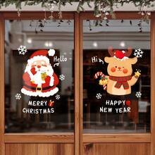 2 Pcs 45cm X 60cm Christmas Window Stickers, Cartoon Santa Claus & Reindeer Pattern, Full Sheet PVC Static Cling Film, Easy To Apply With Water, Suitable For Home, School, Store Decoration, Christmas Party Supplies