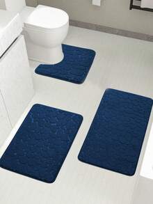 1 Piece Navy Blue Stone Texture Embossed Highly Resistant Absorbent Non-Slip Bathroom Doormat, Single Piece Or Bathroom Decorative Rug Floor Rug Outdoor Rug Door Mat Summer Bathroom Accessories Back To School - Navy - View 10
