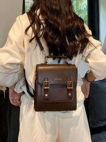 New Large Capacity Casual Mini Vintage Flap Backpack Multipurpose Shoulder Handbag, Christmas Gift For Women, School Backpack - Chocolate Brown - View 2