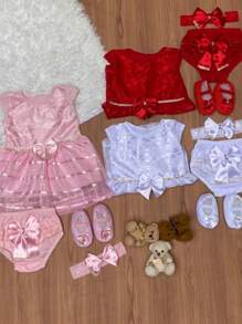 Kit 3 vestidos luxo festa bebê + 3 calcinha bunda rica + 3 laço luxo + sapatinho princesa baby