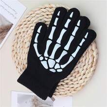 1 Pair Halloween Skeleton Glow In The Dark Touch Screen Printed Gloves, Suitable For Outdoor Cycling And Warm Knitted Gloves, Ideal Gift Choice
