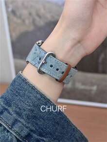 时尚牛仔布和金属表带 - 兼容 38/40/41/42/44/45/49 毫米，适合 1-8/SE/Ultra 系列，银色带扣，时尚设计，配饰 - 復古藍 - 查看 10