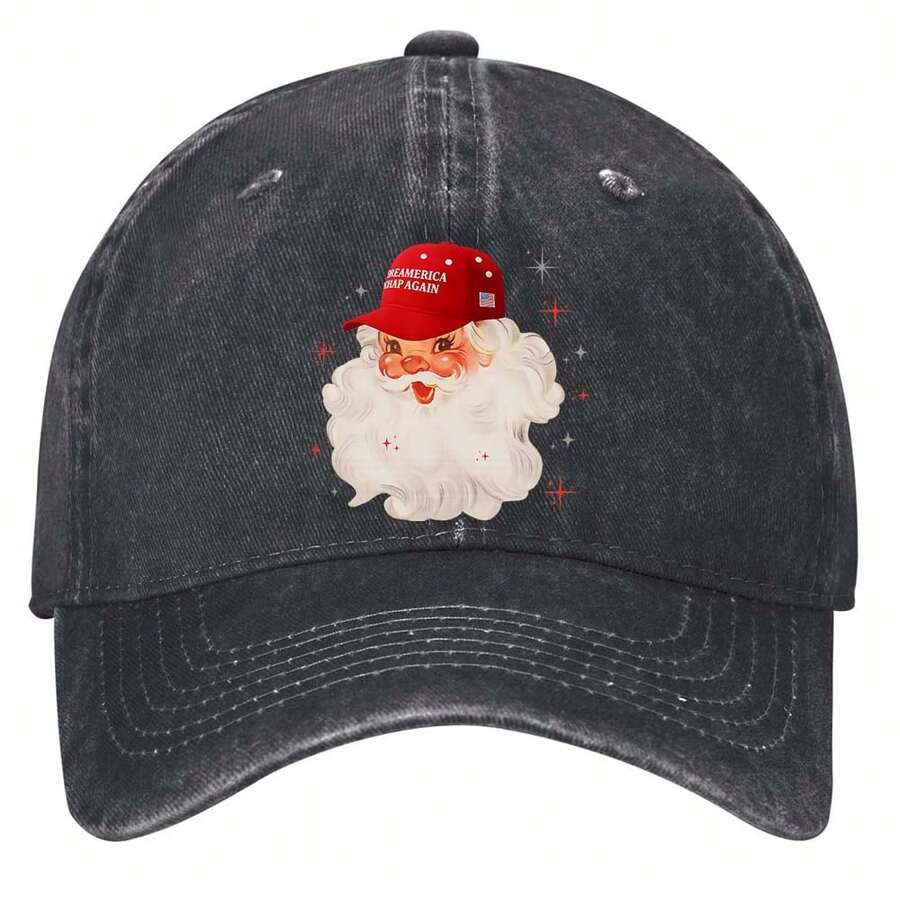 Santa Claus Wears Make America Great Again Hat With Sparkling BackgroundHats Vintage Washed Baseball Cap - màu đen - Xem 1