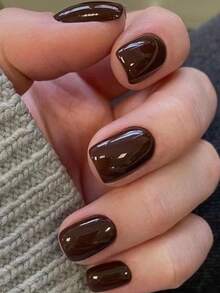 Upgrade Your Look With 24pcs Short Brown Square Press On Nails,Classic French Style Full Cover Fake Nails Set, 1pc Nail File & 1Nail Glue Sticker Kit Nails, Suitable For Parties, Dates And Daily Wear Nail Supplies - Coffee Brown - View 2