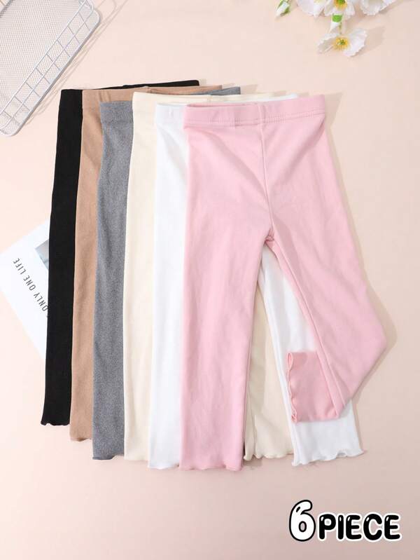 6 Pairs Girls' Simple Fashion Ruffle Edge Leggings, Solid Color Ankle Length Tights, Suitable For Girls' Daily Wear