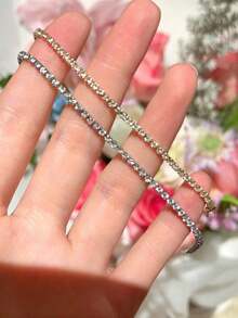 925 纯银 18K 白金镀奢华方晶锆石手链，婚礼和订婚必备 - 滿鑽 - 查看 4