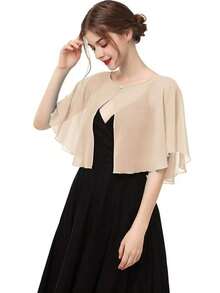 1 件女式轻质雪纺披肩开衫，适合作为新娘婚礼晚礼服披肩、女士摄影配饰和万圣节服装斗篷、秋季时尚服装 - 白色 - 查看 2