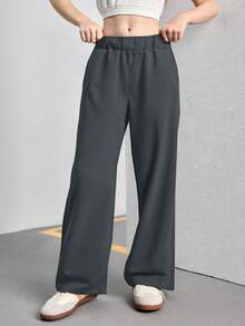 1pc Teen Girls Loose Solid Color Casual Outdoor Commute Simple Versatile Straight Leg Pants, Spring/Summer