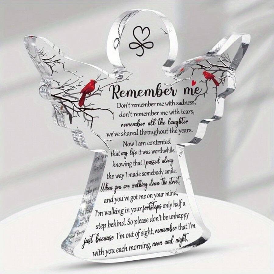 Bereavement Gift: Angel Red Cardinal Acrylic Memorial Gift, Sympathy Table Decor To Remember Me Grieving. A Thoughtful Sympathy Gift For The Loss Of A Loved One, This Remembrance Decor Serves As A Heartfelt Way To Express Condolences.