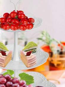 1pc White 3-Tier Plastic Cake Stand, Fruit Desserts Cupcake Candy Buffet Tea Snack Cookies Plate Stand Serving Platter Display Tree Tower Stand For Wedding Home Birthday Festival Party